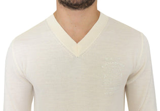 Off White Wool Blend V-neck Pullover Sweater Ermanno Scervino