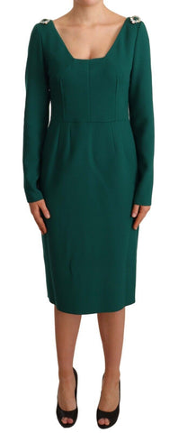 Green Stretch Crepe Crystal Midi Dress Dolce & Gabbana