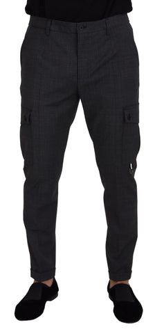 Gray Checked Cargo Trousers Stretch Pants Dolce & Gabbana