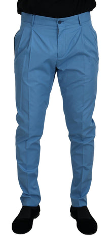 Blue Cotton Silk Trousers Chinos Pants Dolce & Gabbana