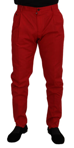 Red Cotton Slim Fit Trousers Chinos Pants Dolce & Gabbana