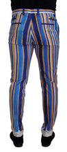 Blue Striped Silk Cotton Slim Trousers Pants Dolce & Gabbana