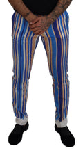 Blue Striped Silk Cotton Slim Trousers Pants Dolce & Gabbana