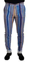 Blue Striped Silk Cotton Slim Trousers Pants Dolce & Gabbana