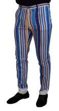 Blue Striped Silk Cotton Slim Trousers Pants Dolce & Gabbana