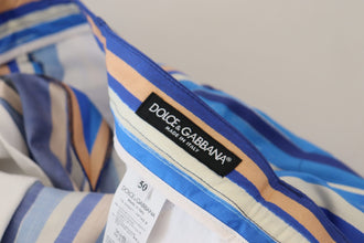 Blue Striped Silk Cotton Slim Trousers Pants Dolce & Gabbana