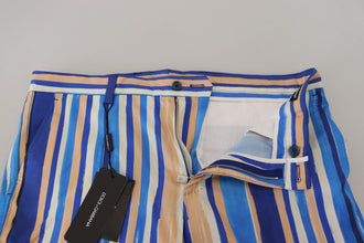 Blue Striped Silk Cotton Slim Trousers Pants Dolce & Gabbana