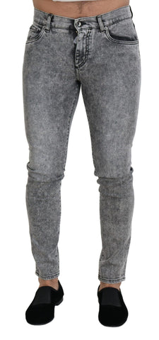 Gray Slim Fit Wash Stretch Cotton Denim Jeans Dolce & Gabbana