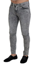 Gray Slim Fit Wash Stretch Cotton Denim Jeans Dolce & Gabbana