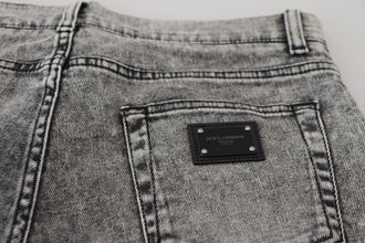Gray Slim Fit Wash Stretch Cotton Denim Jeans Dolce & Gabbana