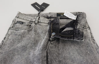 Gray Slim Fit Wash Stretch Cotton Denim Jeans Dolce & Gabbana