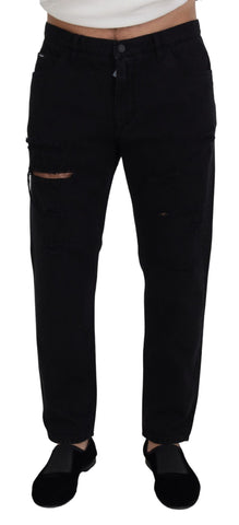 Black Loose Regular Torn Cotton Jeans Dolce & Gabbana