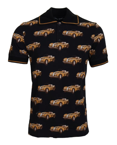 Black Car Print Short Sleeve Polo T-shirt Dolce & Gabbana
