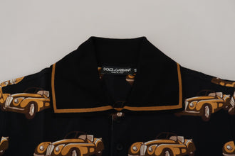 Black Car Print Short Sleeve Polo T-shirt Dolce & Gabbana