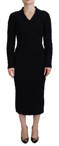 Black Wool Knitted Sheath Sweater Dress Dolce & Gabbana