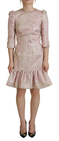 Pink Jaquard 3/4 Sleeve Sheath Midi Dress Dolce & Gabbana