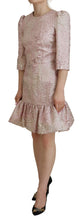 Pink Jaquard 3/4 Sleeve Sheath Midi Dress Dolce & Gabbana