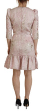 Pink Jaquard 3/4 Sleeve Sheath Midi Dress Dolce & Gabbana