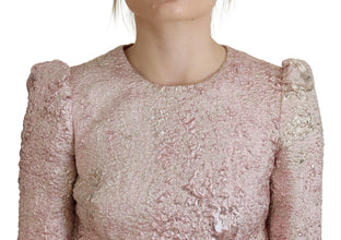 Pink Jaquard 3/4 Sleeve Sheath Midi Dress Dolce & Gabbana