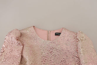 Pink Jaquard 3/4 Sleeve Sheath Midi Dress Dolce & Gabbana