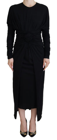 Black Sheath Midi Gown Wool Wrap Dress Dolce & Gabbana