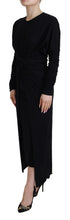 Black Sheath Midi Gown Wool Wrap Dress Dolce & Gabbana