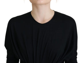 Black Sheath Midi Gown Wool Wrap Dress Dolce & Gabbana