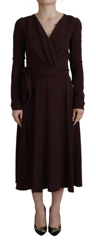 Brown Wrap Long Sleeve Midi Stretch Dress Dolce & Gabbana