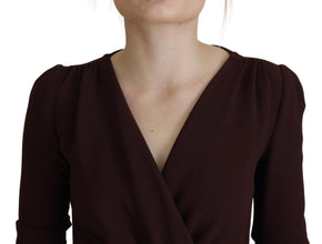 Brown Wrap Long Sleeve Midi Stretch Dress Dolce & Gabbana