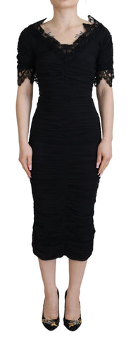 Black Sheath Midi Bodycon Lace Silk Dress Dolce & Gabbana