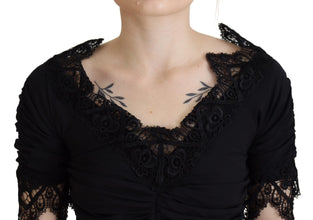 Black Sheath Midi Bodycon Lace Silk Dress Dolce & Gabbana