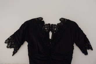 Black Sheath Midi Bodycon Lace Silk Dress Dolce & Gabbana