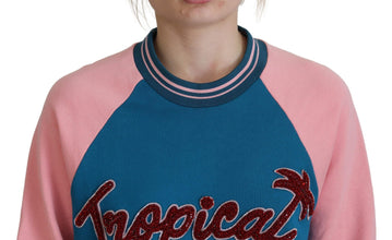 Blue Pink Queen Sequin Crystal Sweater Dolce & Gabbana