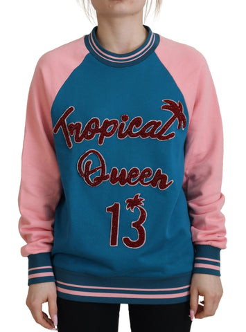 Blue Pink Queen Sequin Crystal Sweater Dolce & Gabbana