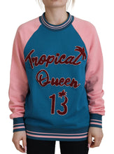 Blue Pink Queen Sequin Crystal Sweater Dolce & Gabbana