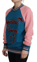 Blue Pink Queen Sequin Crystal Sweater Dolce & Gabbana