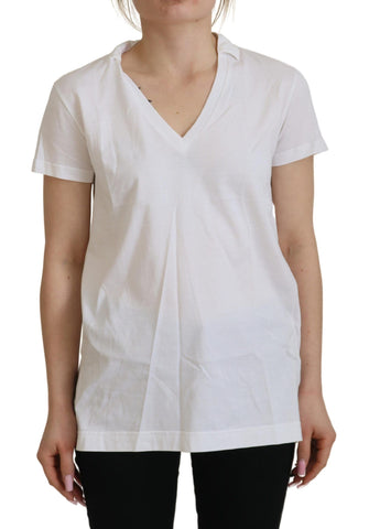 White Short Sleeve V-neck Cotton Top Blouse T-shirt Dolce & Gabbana