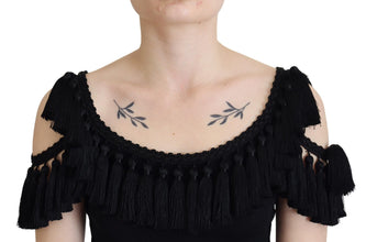 Black Tank Top Blouse Tassle Cotton Blouse Dolce & Gabbana