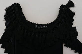 Black Tank Top Blouse Tassle Cotton Blouse Dolce & Gabbana