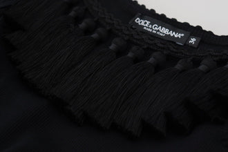 Black Tank Top Blouse Tassle Cotton Blouse Dolce & Gabbana