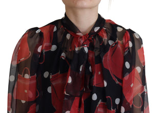 Black Red Sicily Bag Silk Shirt Top Blouse Dolce & Gabbana