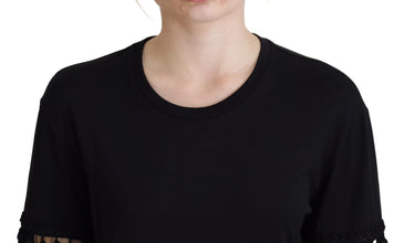 Black T-shirt Blouse Tassle Cotton Blouse Dolce & Gabbana