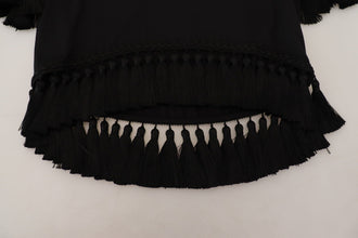 Black T-shirt Blouse Tassle Cotton Blouse Dolce & Gabbana