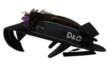Black Lapil Crystal Heart Feather Brooch Fedora Hat Dolce & Gabbana