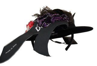 Black Lapil Crystal Heart Feather Brooch Fedora Hat Dolce & Gabbana