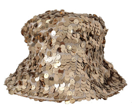 Gold Silk Sequin Embellished Designer Brim Bucket Hat Dolce & Gabbana