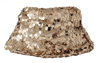 Gold Silk Sequin Embellished Designer Brim Bucket Hat Dolce & Gabbana