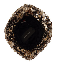 Gold Silk Sequin Embellished Designer Brim Bucket Hat Dolce & Gabbana