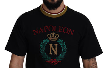 Black Cotton Embroidered Crewneck T-shirt Dolce & Gabbana