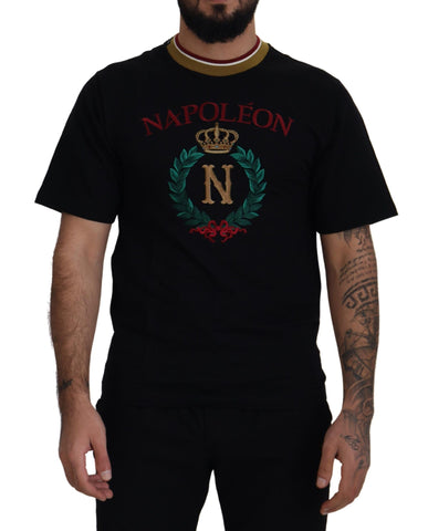 Black Cotton Embroidered Crewneck T-shirt Dolce & Gabbana